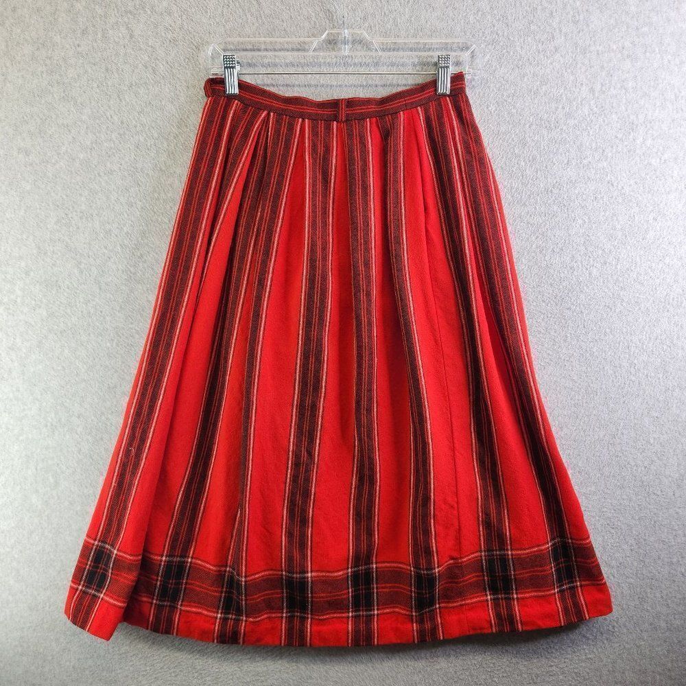 Kinloch And Anderson Skirt Womens 12 Red Striped Pleated Wool Scotland Pocket
